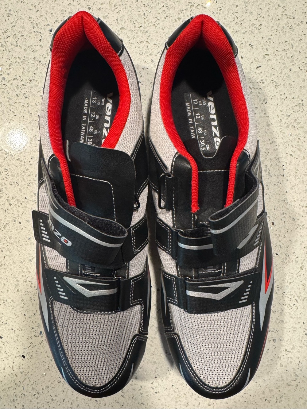 Venzo Performance Cycling Bike Cleat Shoes Black, Gray Red Sz 13